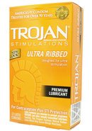 Trojan Condom Stimulations Ultra Ribbed Lubricated 12 Pack