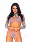 Leg Avenue Rainbow Fishnet Bikini Top, G-string, And Long Sleeved Crop Top (3 Piece) - O/s - Multicolor